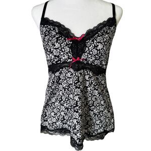 Y2k Marilyn Monroe Black Babydoll Tank Top Sz M Coquette Lace Trim Romantic